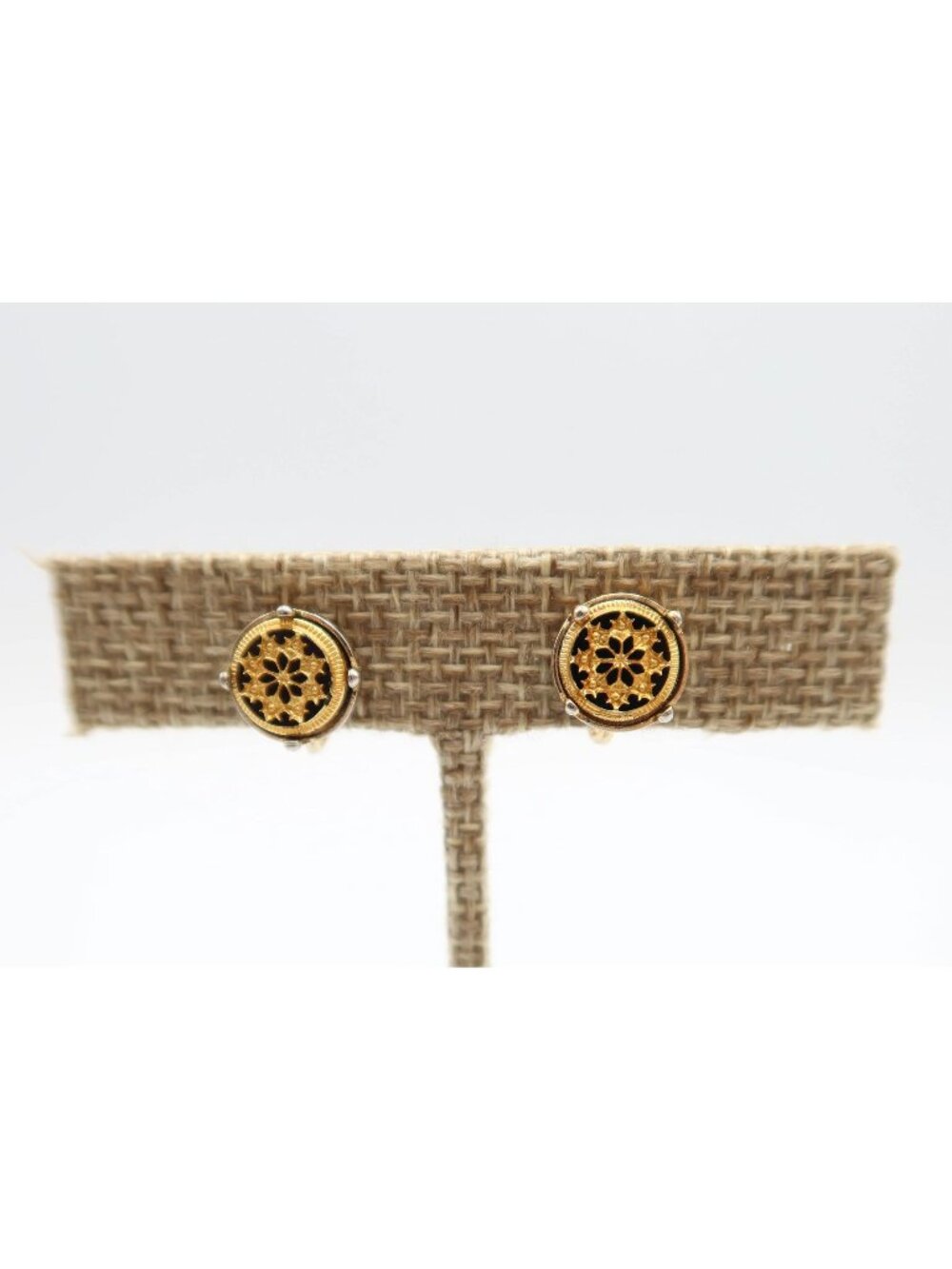 AVON Snow Fantasy Gold Tone & Black Dainty Clip On Stud Earrings Vintage 80s